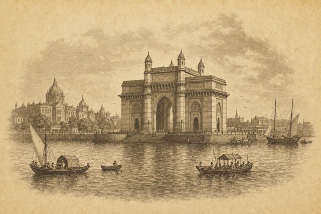 Engraved plate of the Gateway of India from the Mumbai Metro survey